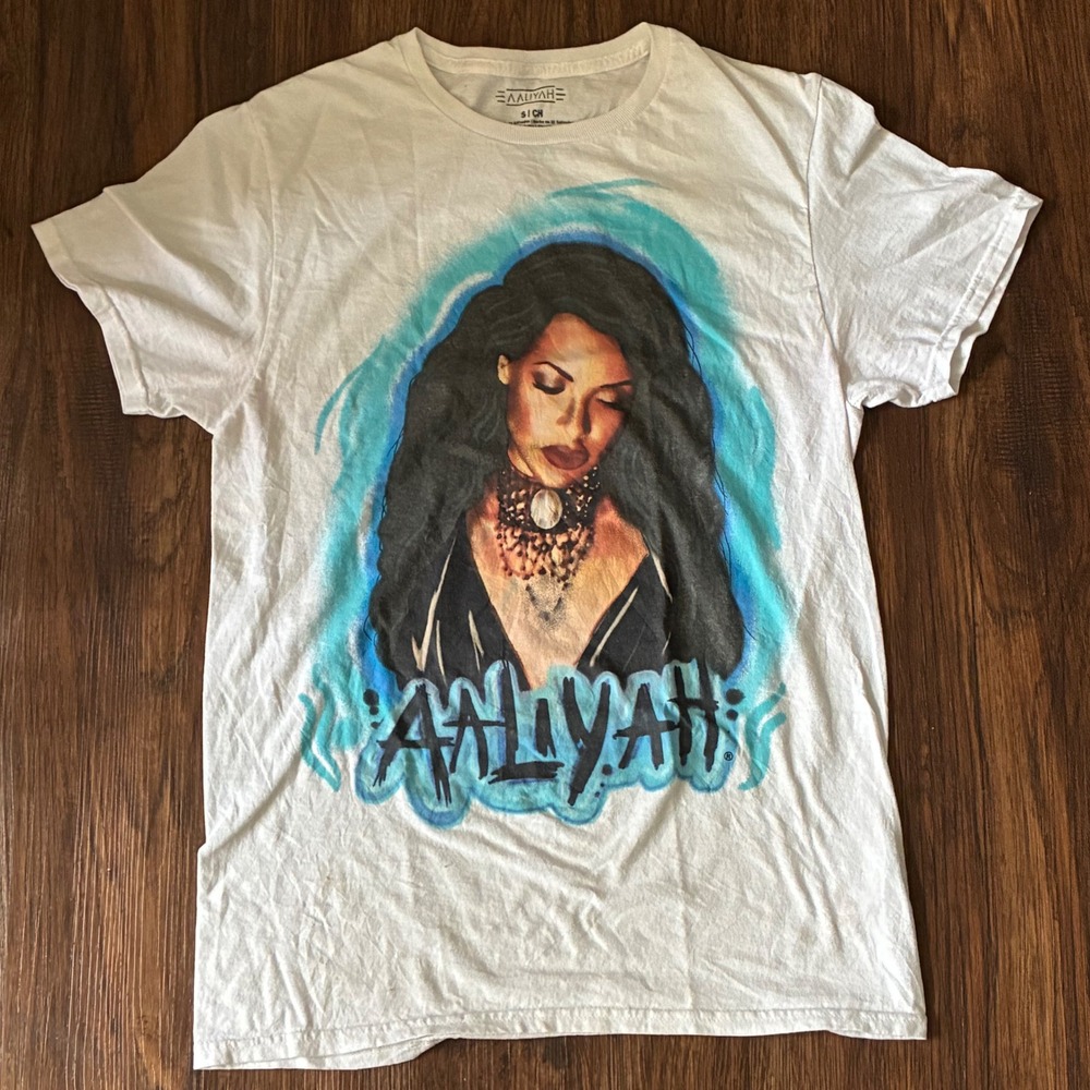 Aaliyah Graffiti Graphic Tee Shirt‎ Unisex Small White 90s R&B Music Portrait